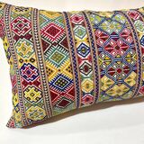 Housse de coussin en broderie grecque crétoise faite à la main, textiles d'art populaire des années 1970