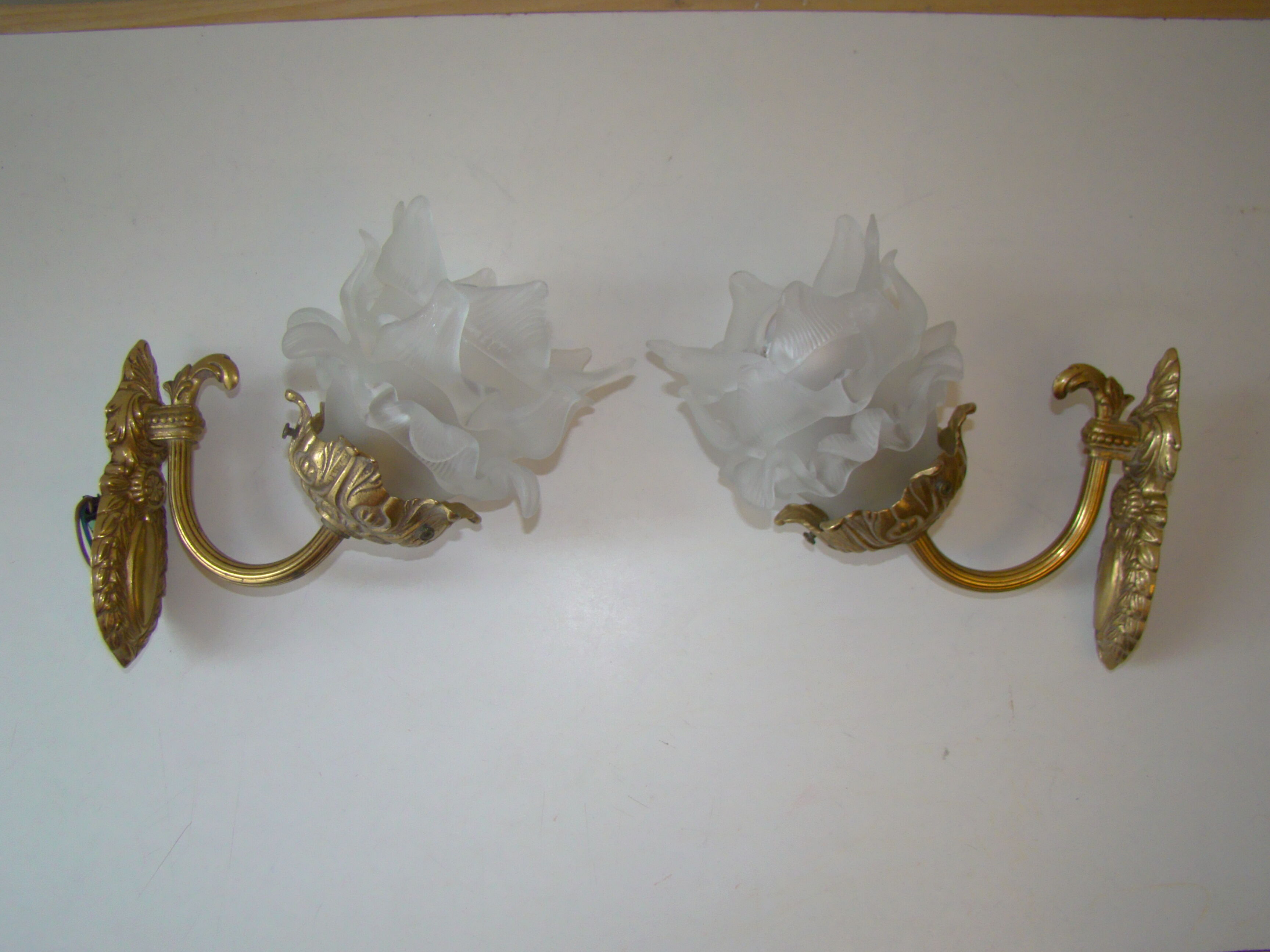 Pair of tanned sconces and glass paste