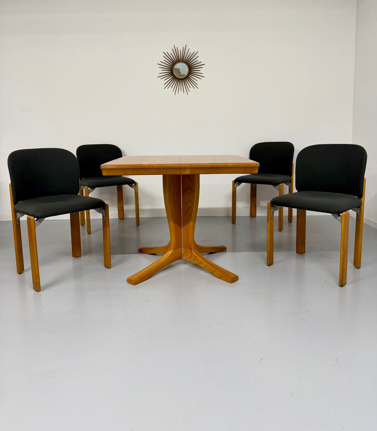 4 wooden and fabric chairs designed by Bruno Rey for Dietiker, vintage 70s