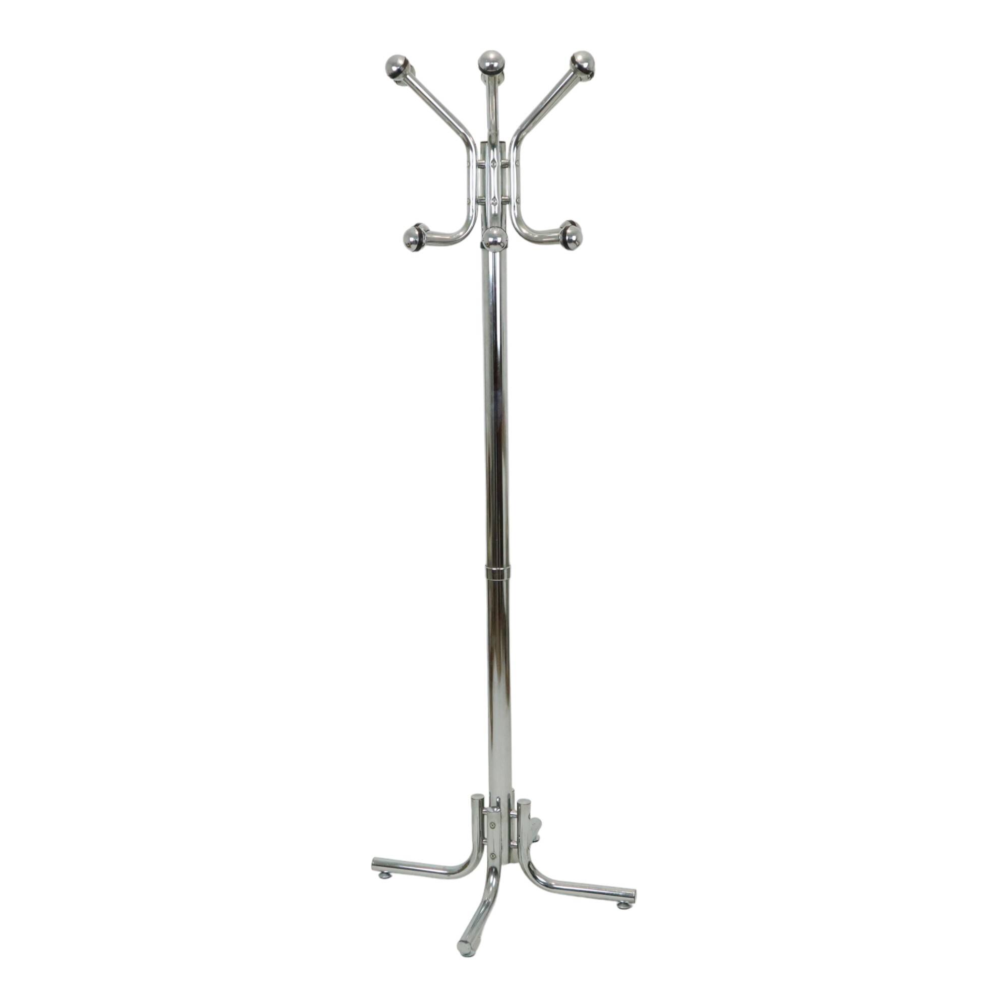 Vintage Chrome Standing Coat Rack Space Age Design 1970s