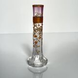 Antique purple tinted glass vase | ribbon/bow and flowers
