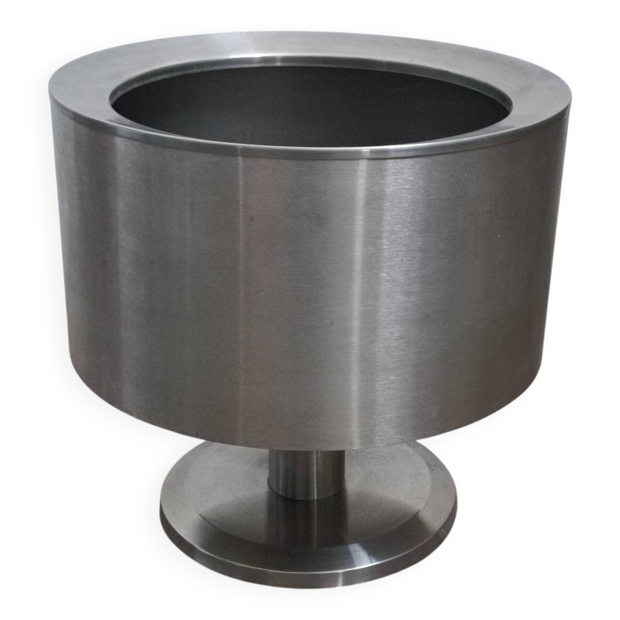 Large brushed metal plant pot holder 1970