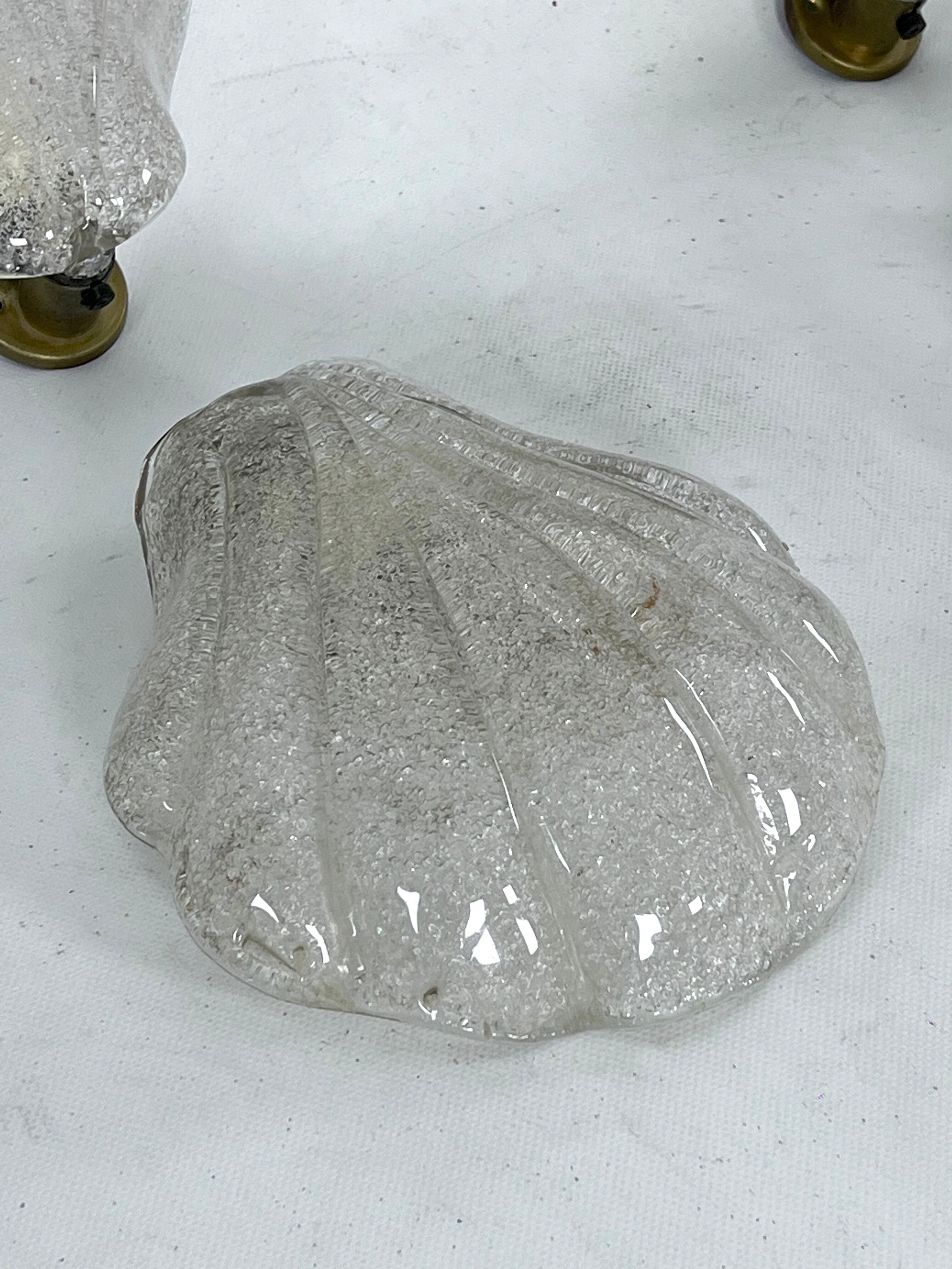 Ensemble de quatre appliques coquillages en verre de Murano et laiton, Italie des années 1970