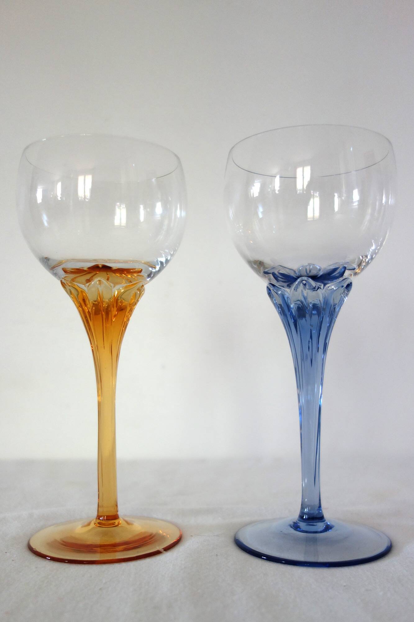 6 colorful vintage crystal wine glasses