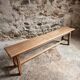 Vintage oak bench, solid wood dining bench, rustic farmhouse bench, French country style, circa 1950–1965.