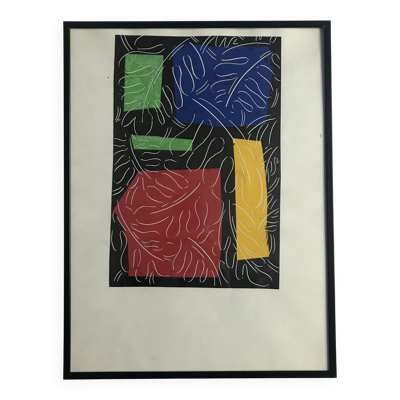 Elie Dayan, Sans titre (motif végétal 1). Technique mixte sur papier