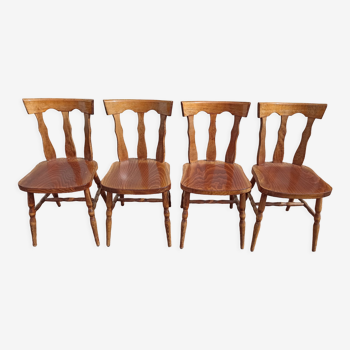 Lot de 4 chaises de bar bistrot année 80 - 90 - en bois - baumann