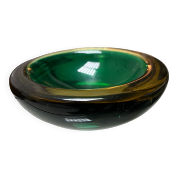 Murano Glass Bowl in Emerald Green and Yellow, Italy, 1965