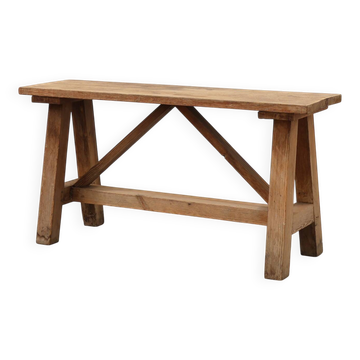 Rustic oak trestle bench, France, ca. 1900