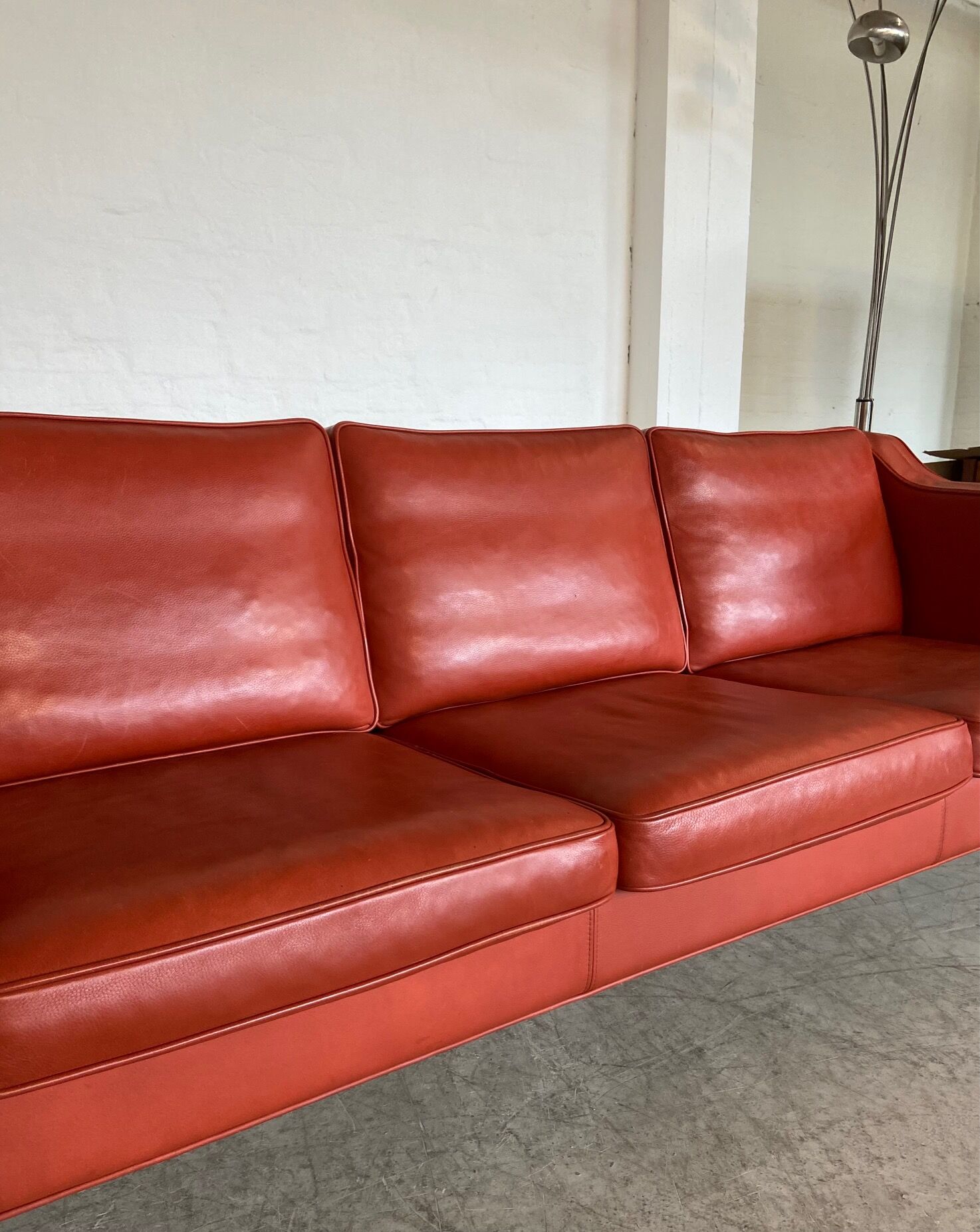 Vintage Danish mid-century Mogens Hansen 3 person cognac leather sofa