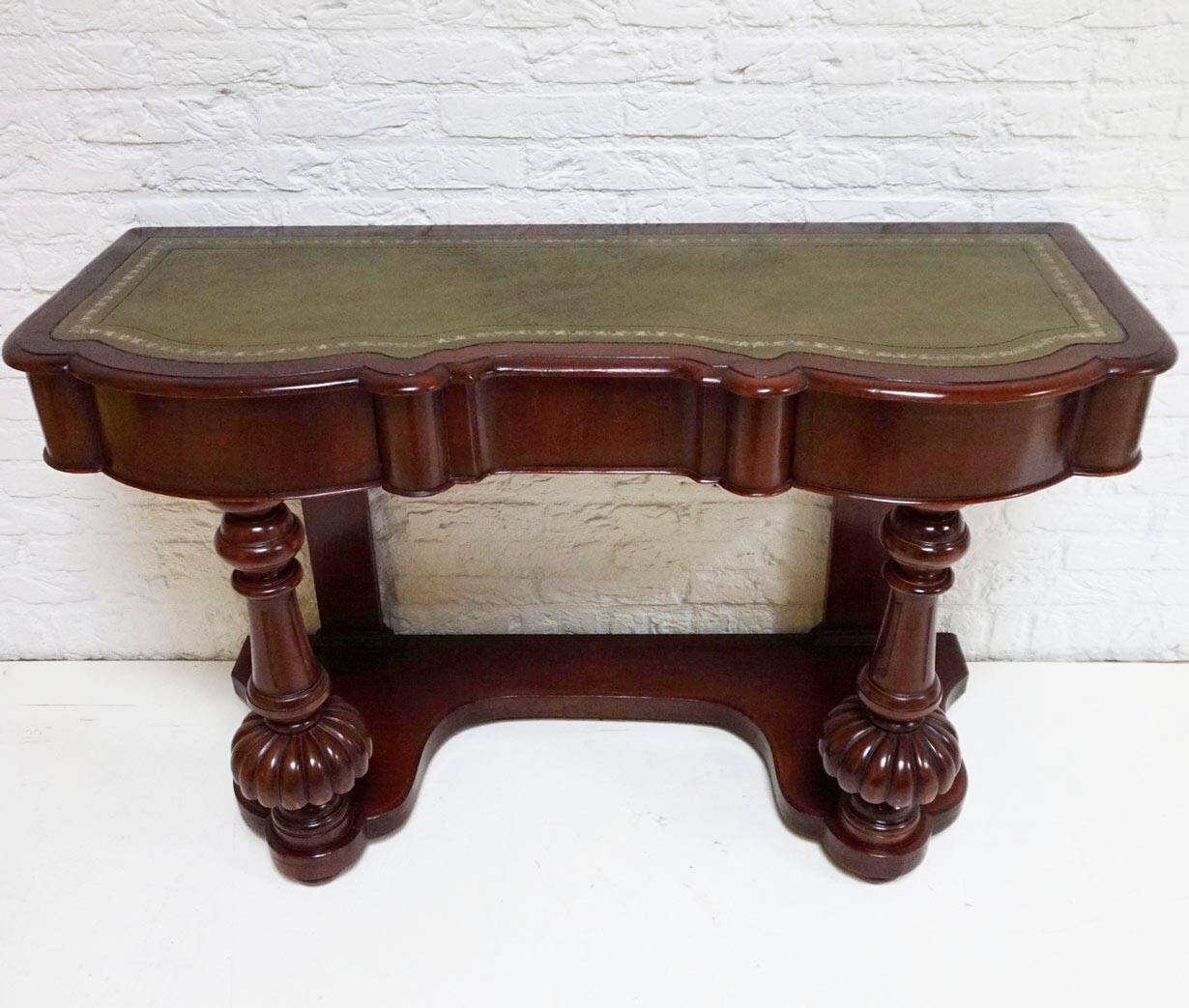 Mahogany and green leather console, 1860-70