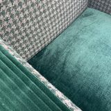 Fauteuil rétro vers 1960 vert forêt et pied de poule