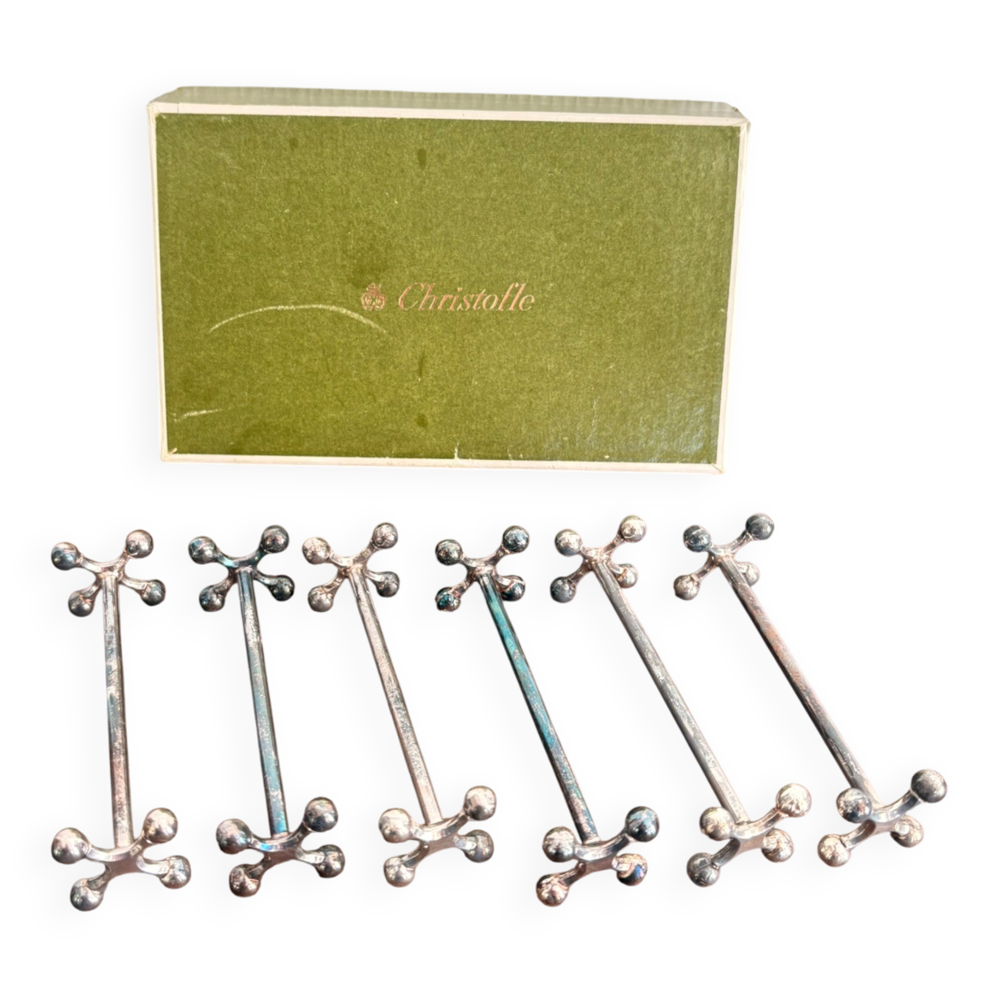 6x Christofle Silver-Plated Knife Rests "4 Balls"