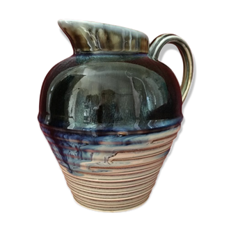 Vintage pitcher vase with blue colors gradients ceramic, beige base