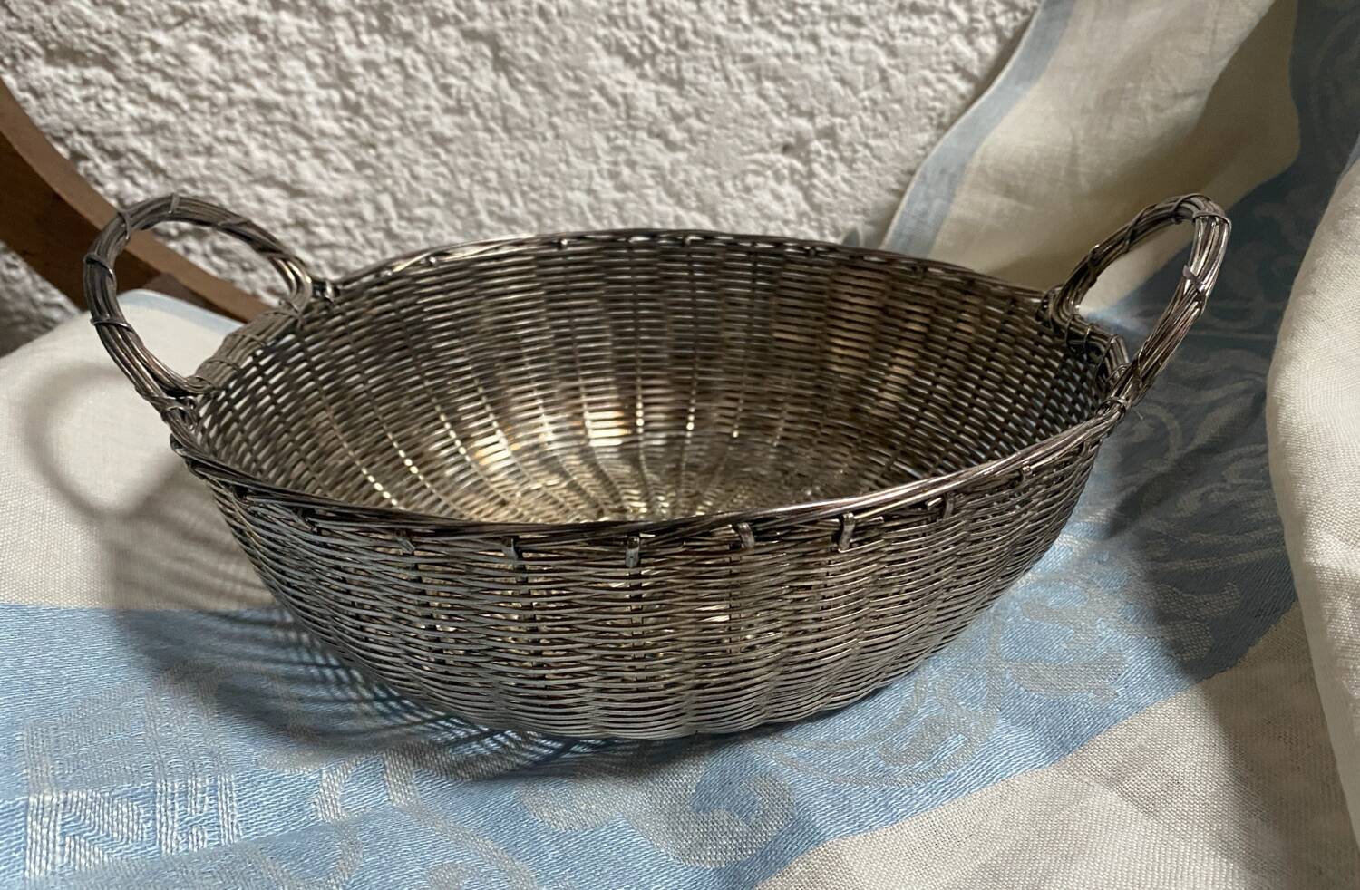 Antique silver metal wire basket