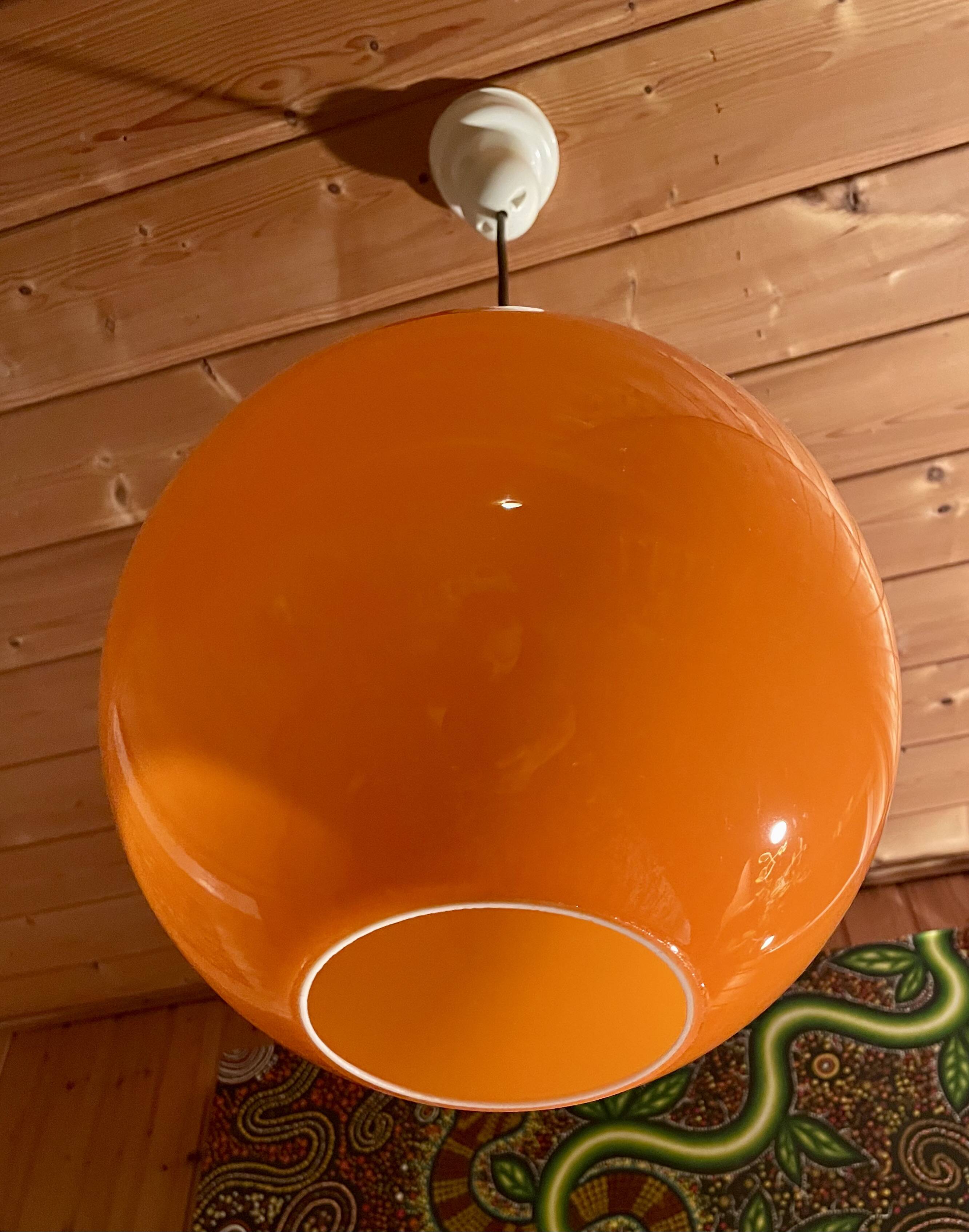 Orange ball chandelier, vintage pendant light, from the 70s