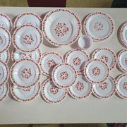 lot of arcopal scania dishes with small orange flowers flat plate, hollow dessert dish, one dish..