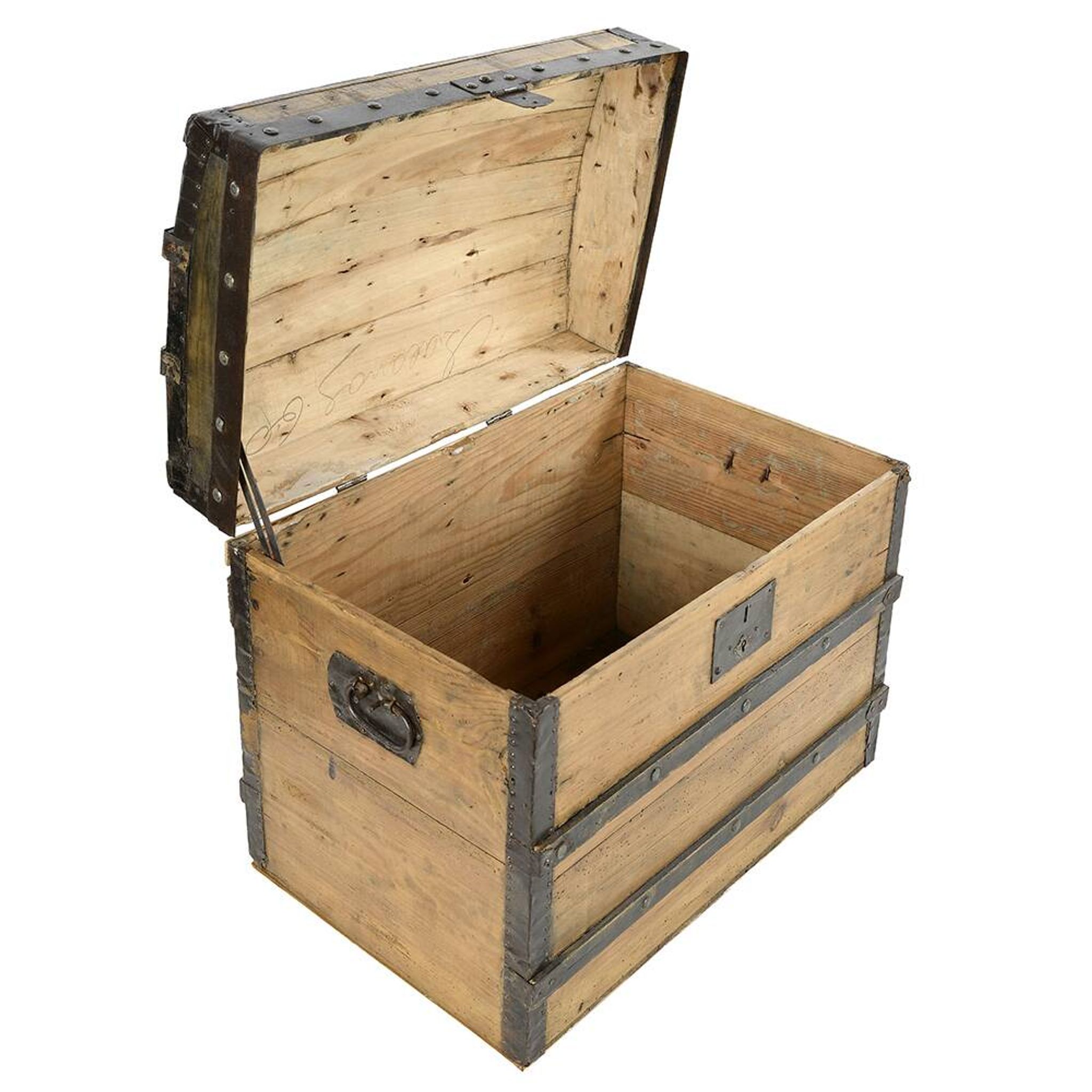 Malle de transport en bois à renforts en acier