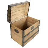 Wooden transport trunk with steel reinforcements