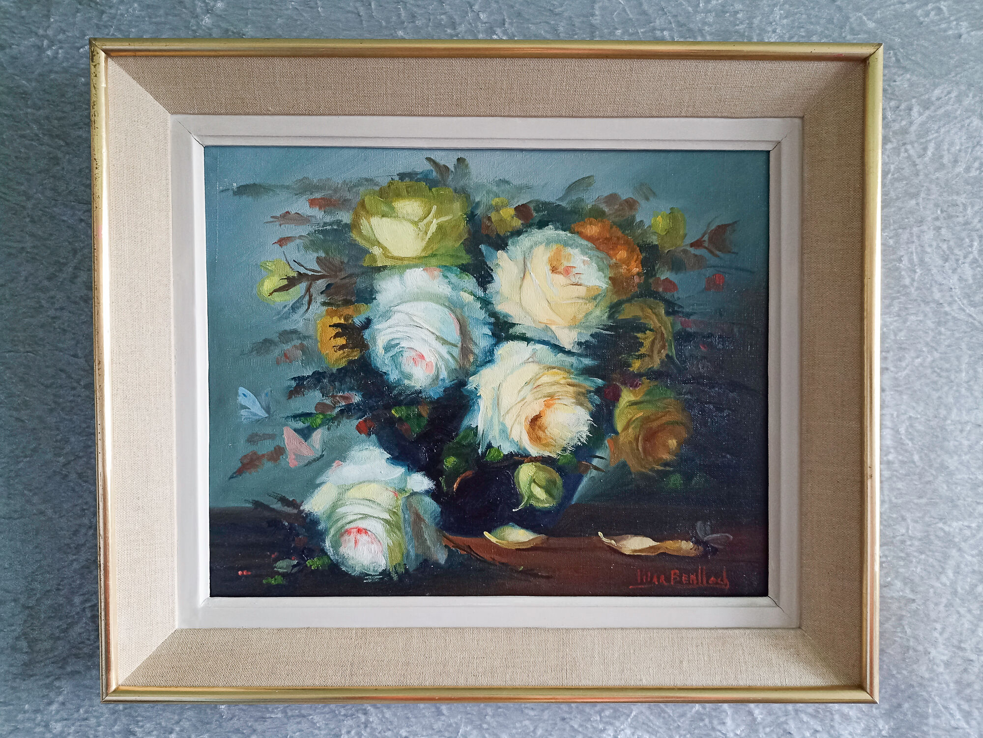 Still Life - bouquet of roses – oil on canvas framed by Pilar Benlloch