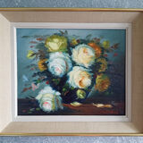 Still Life - bouquet of roses – oil on canvas framed by Pilar Benlloch