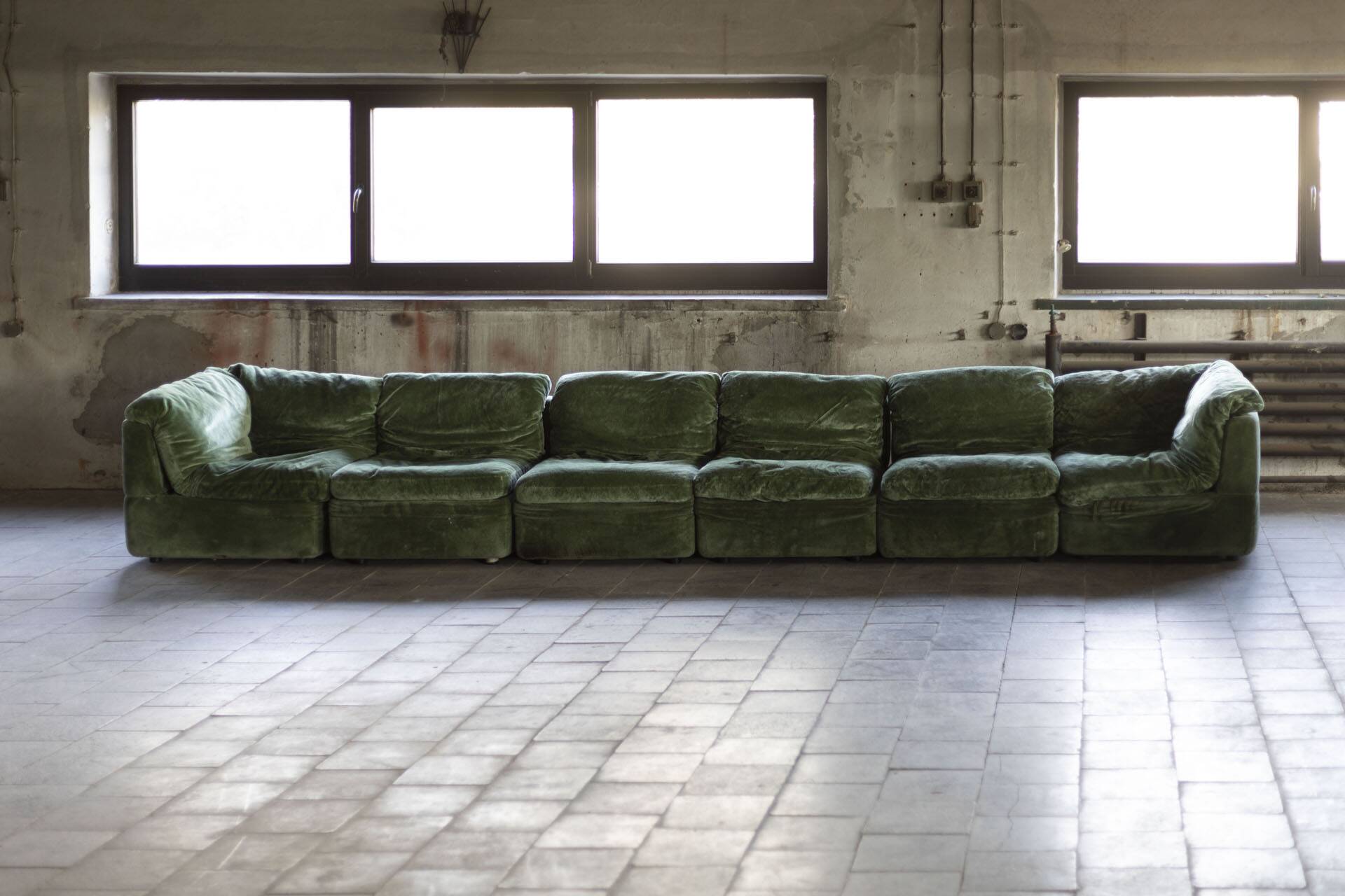 8-piece modular sofa in green velvet, Germany, 1970s