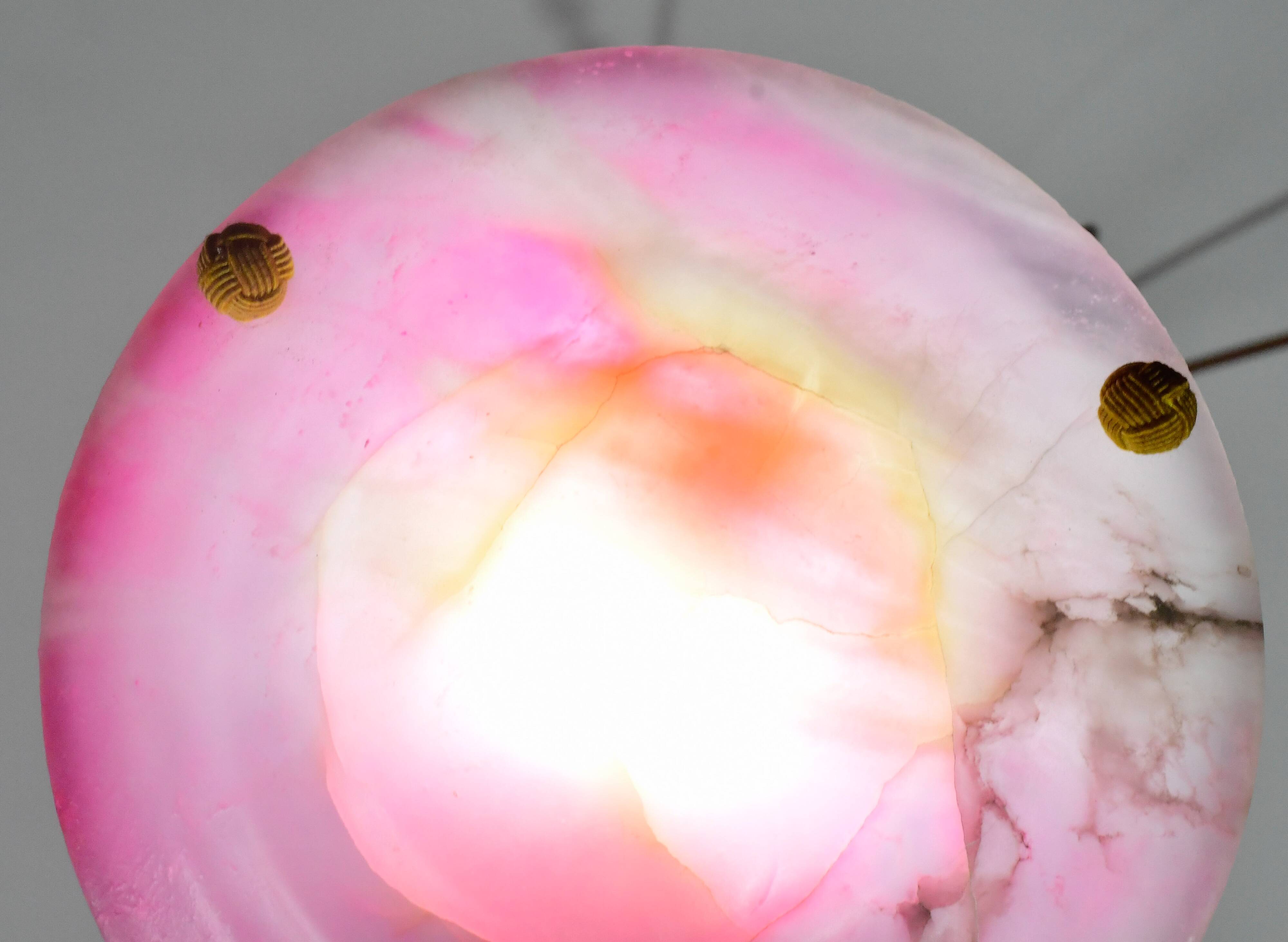 Charming pink Art Deco alabaster pendant, 1940s