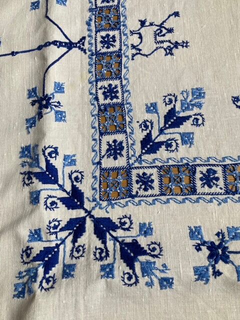 Vintage embroidered tea tablecloth