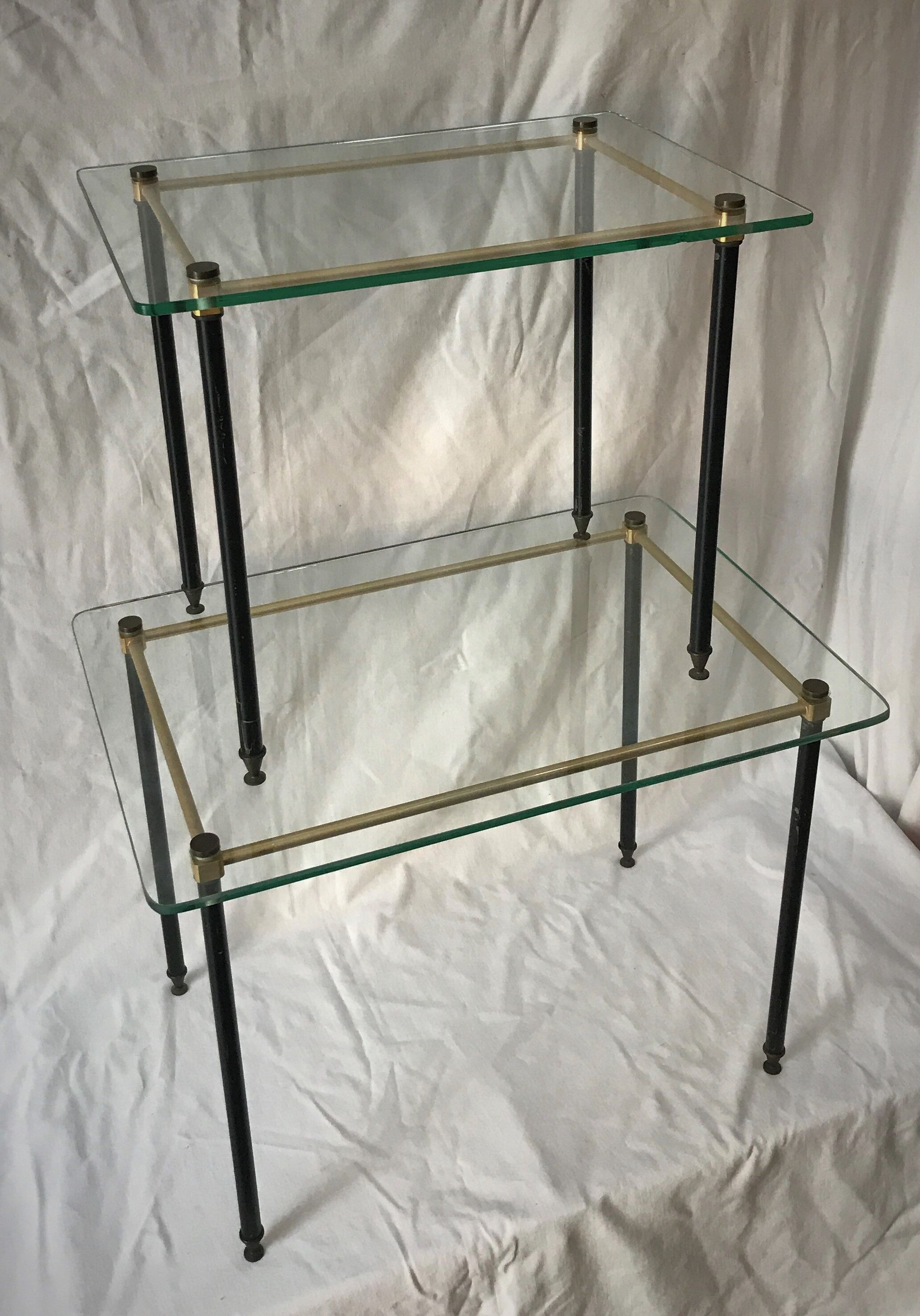 Pull out tables in glass and brass 1950