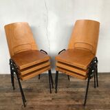 Series of 6 vintage chairs Baumann in beech design year 1950 1960