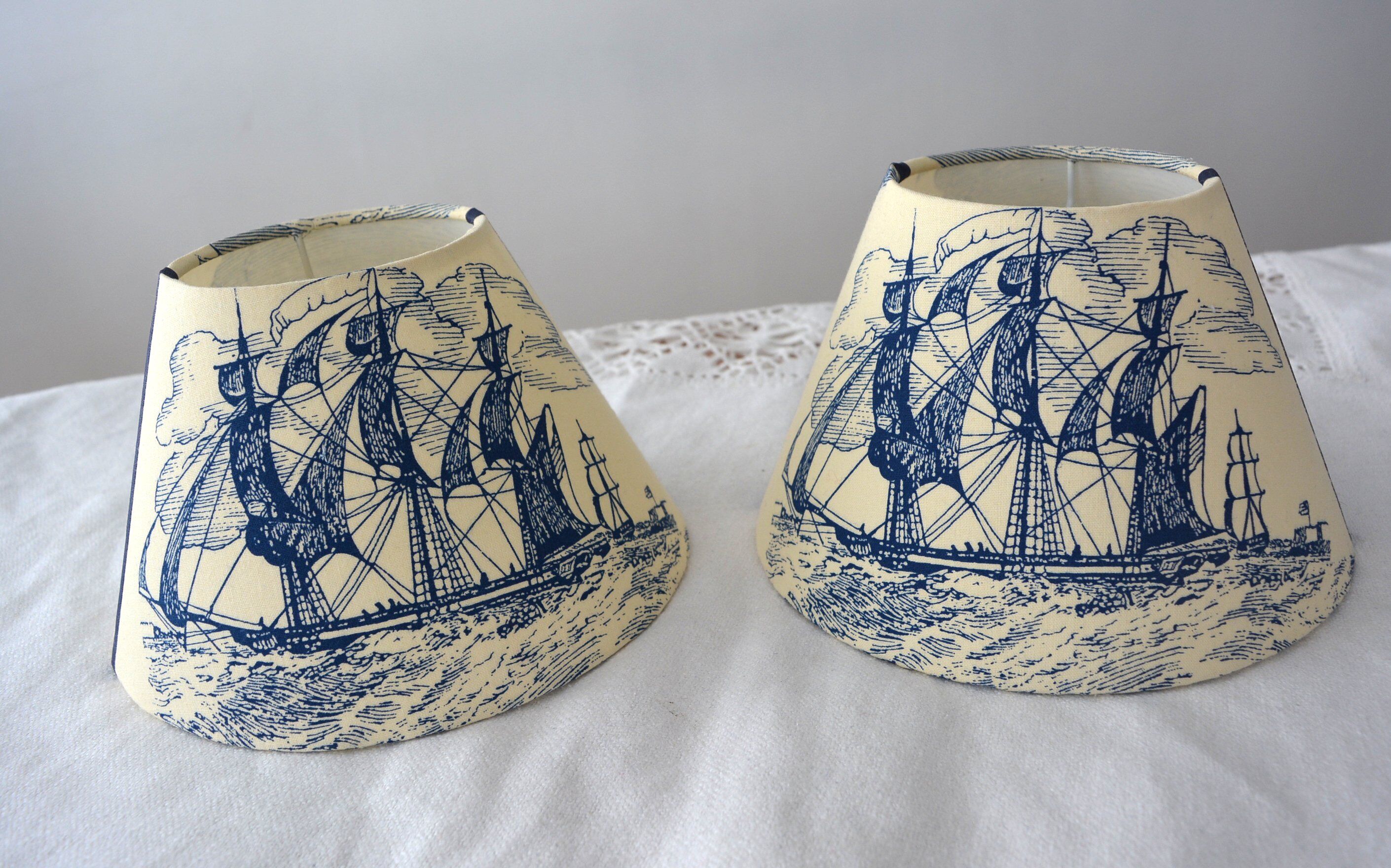 Lot de 2 abat-jour, toile jouy deco Marine