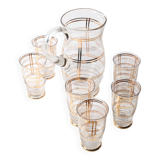 Mid-Century Italian Glass Pitcher & Six Glasses with Golden Details / Italy
