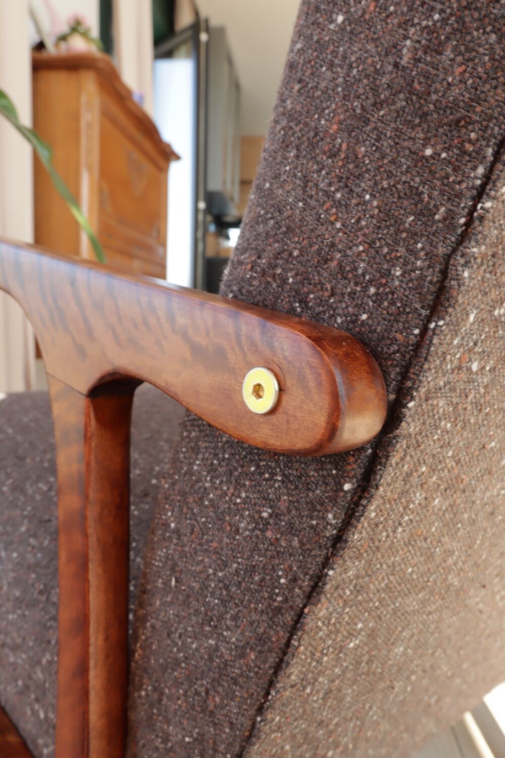 Vintage armchair chocolate granola mid-century modern design 1960