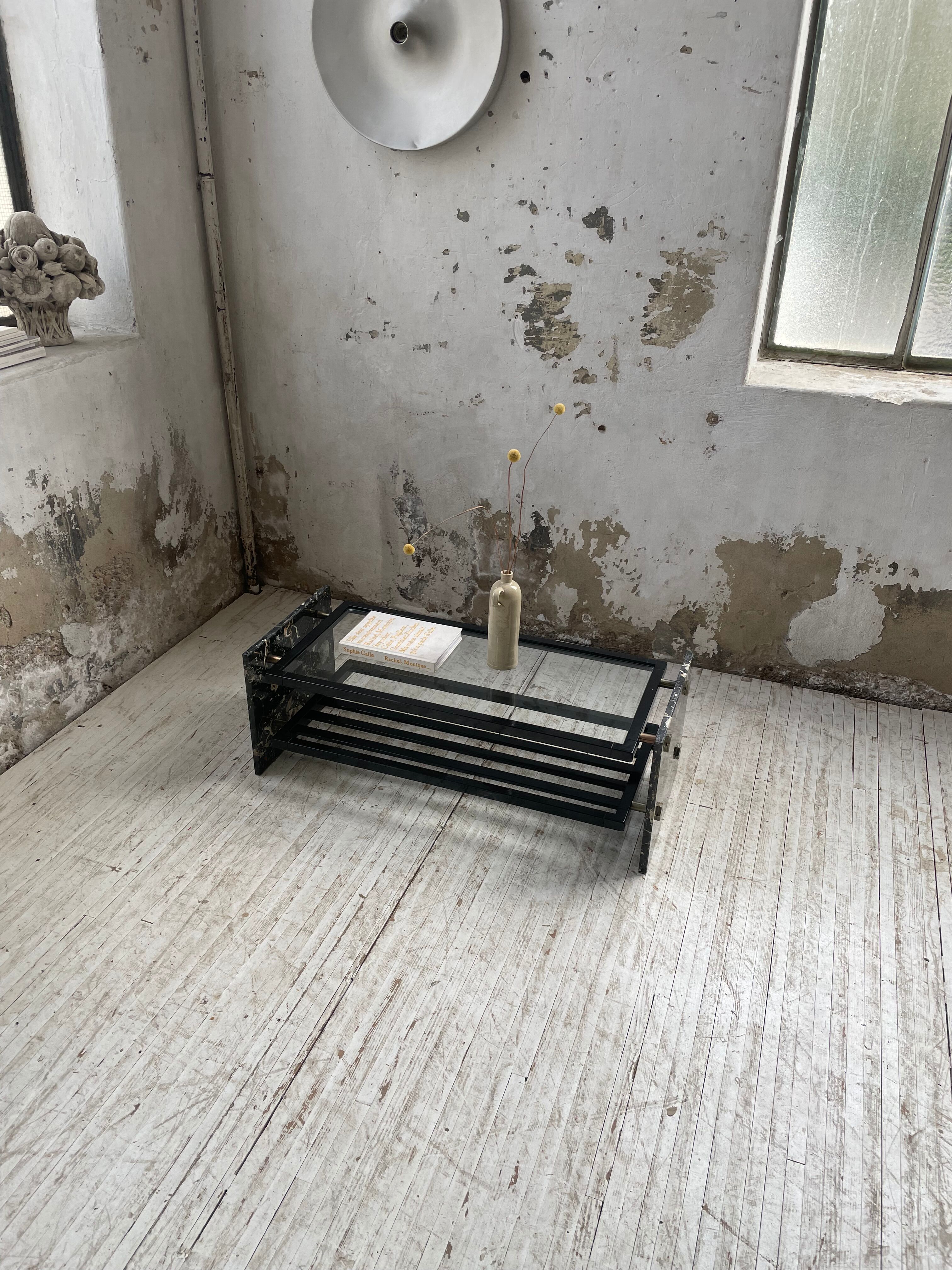 Coffee table year 80 Italian marble and glass