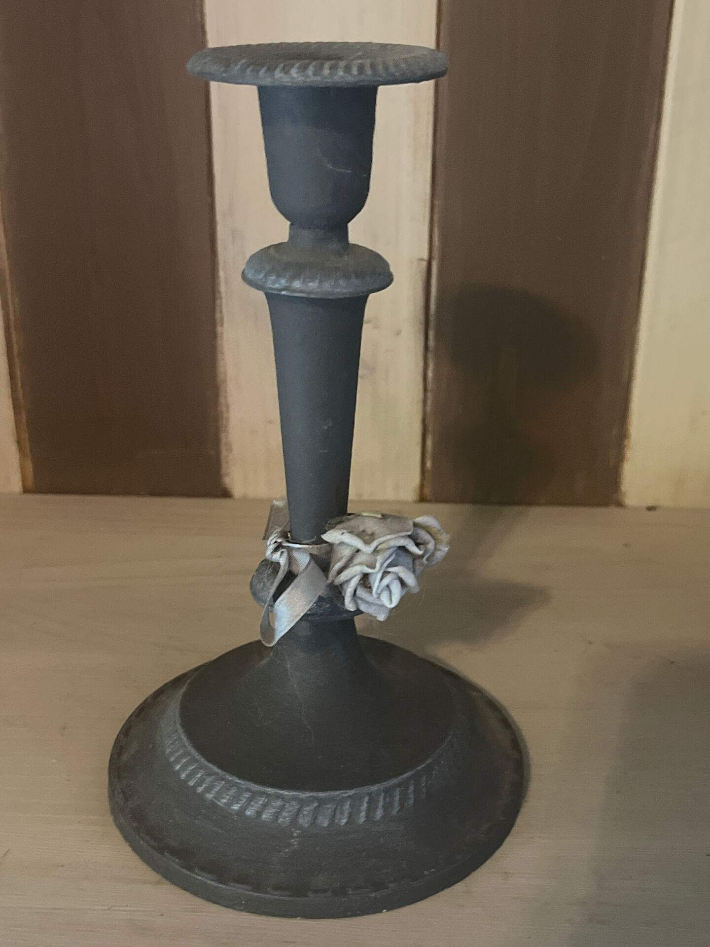 Shabby chic patinated candlestick