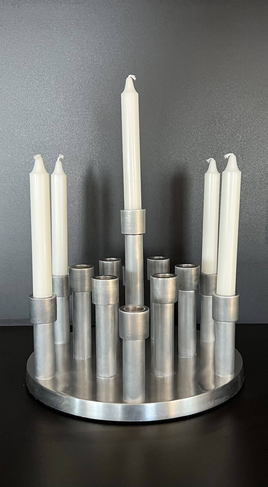 Aluminium candle holders for 13 candles, 1970s.