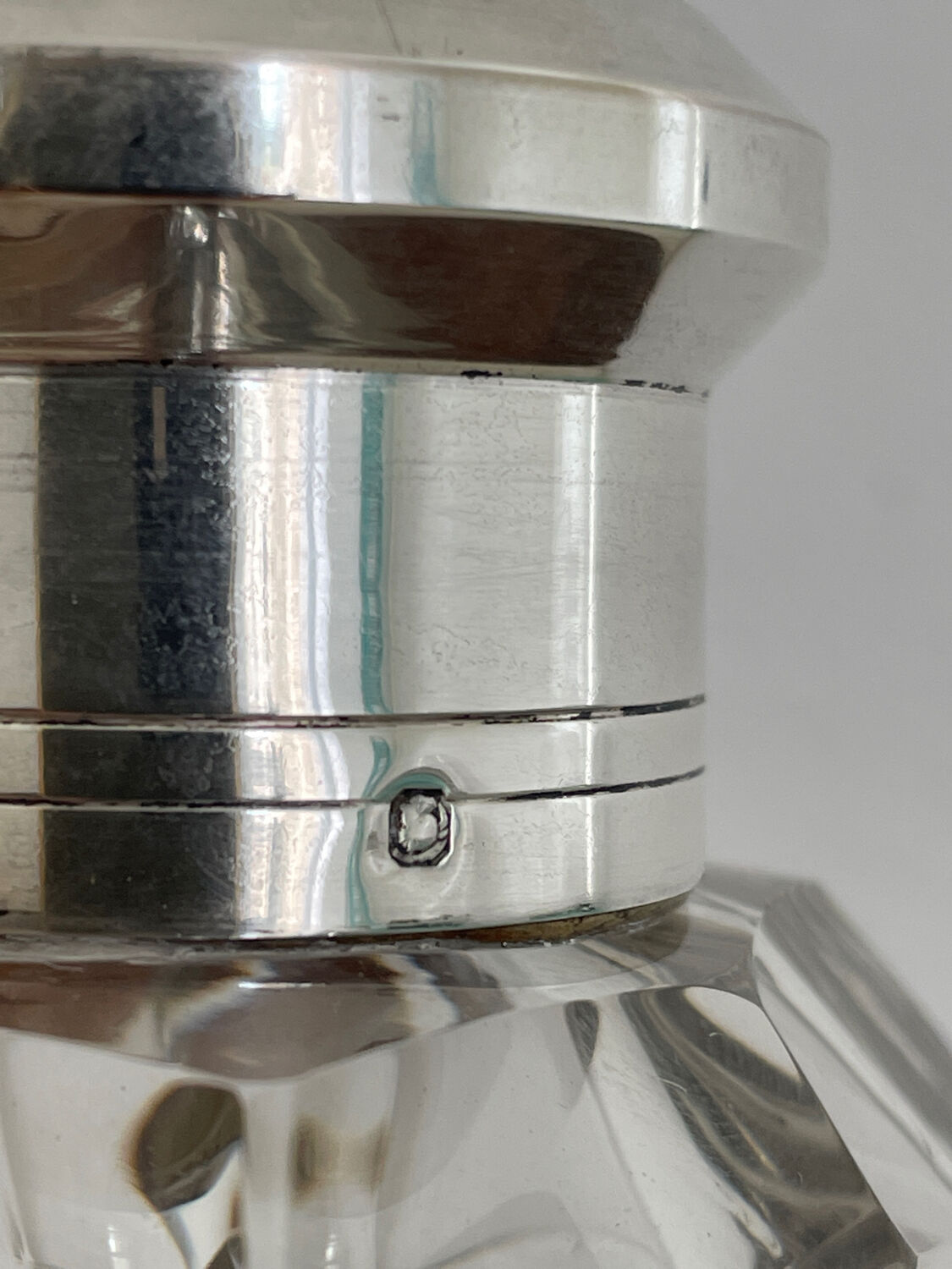 Art Deco crystal carafe with solid silver neck