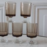 Set of 5 small glasses in smoked glass Made in France 70s