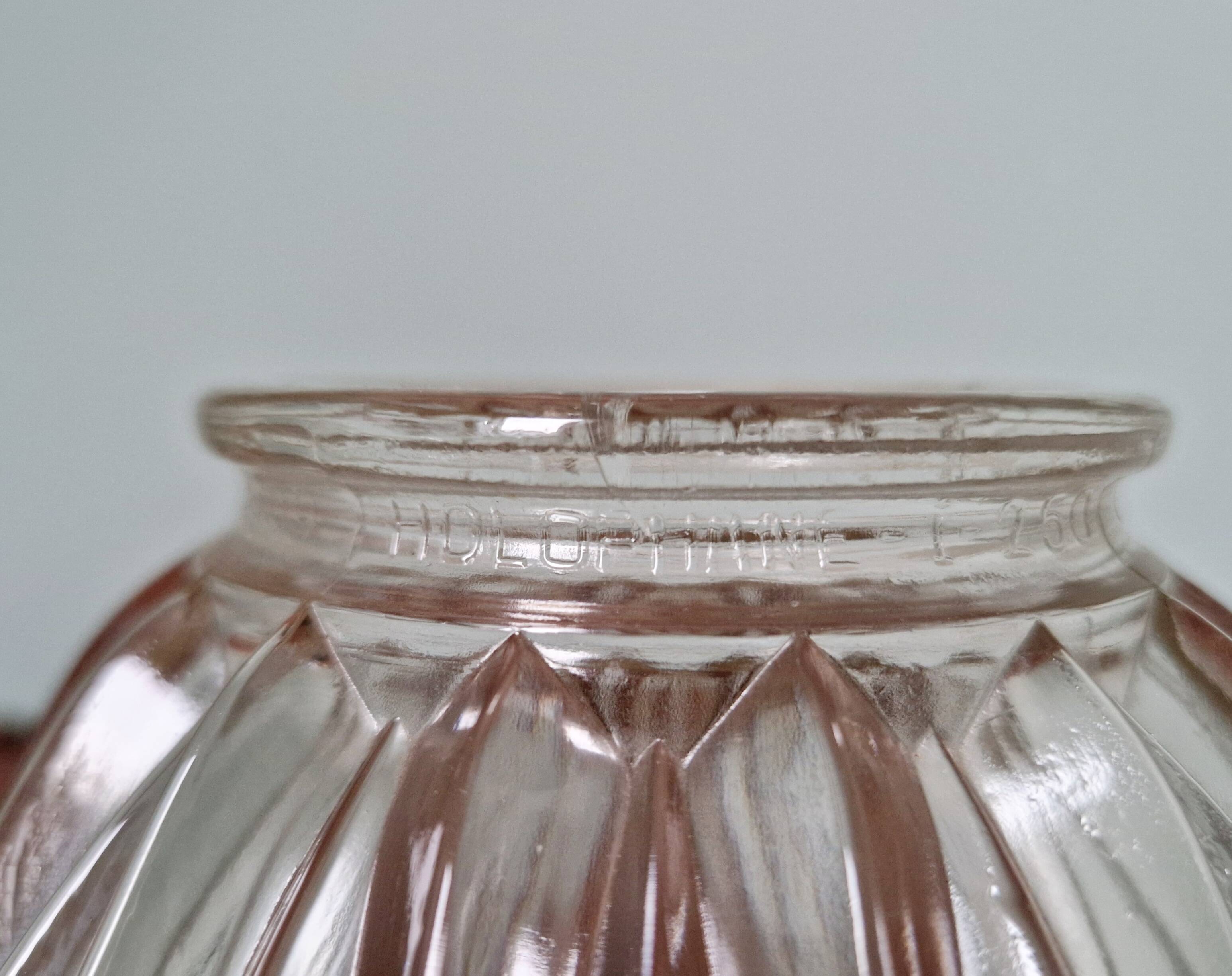 Large Holophane pendant light in transparent grooved glass