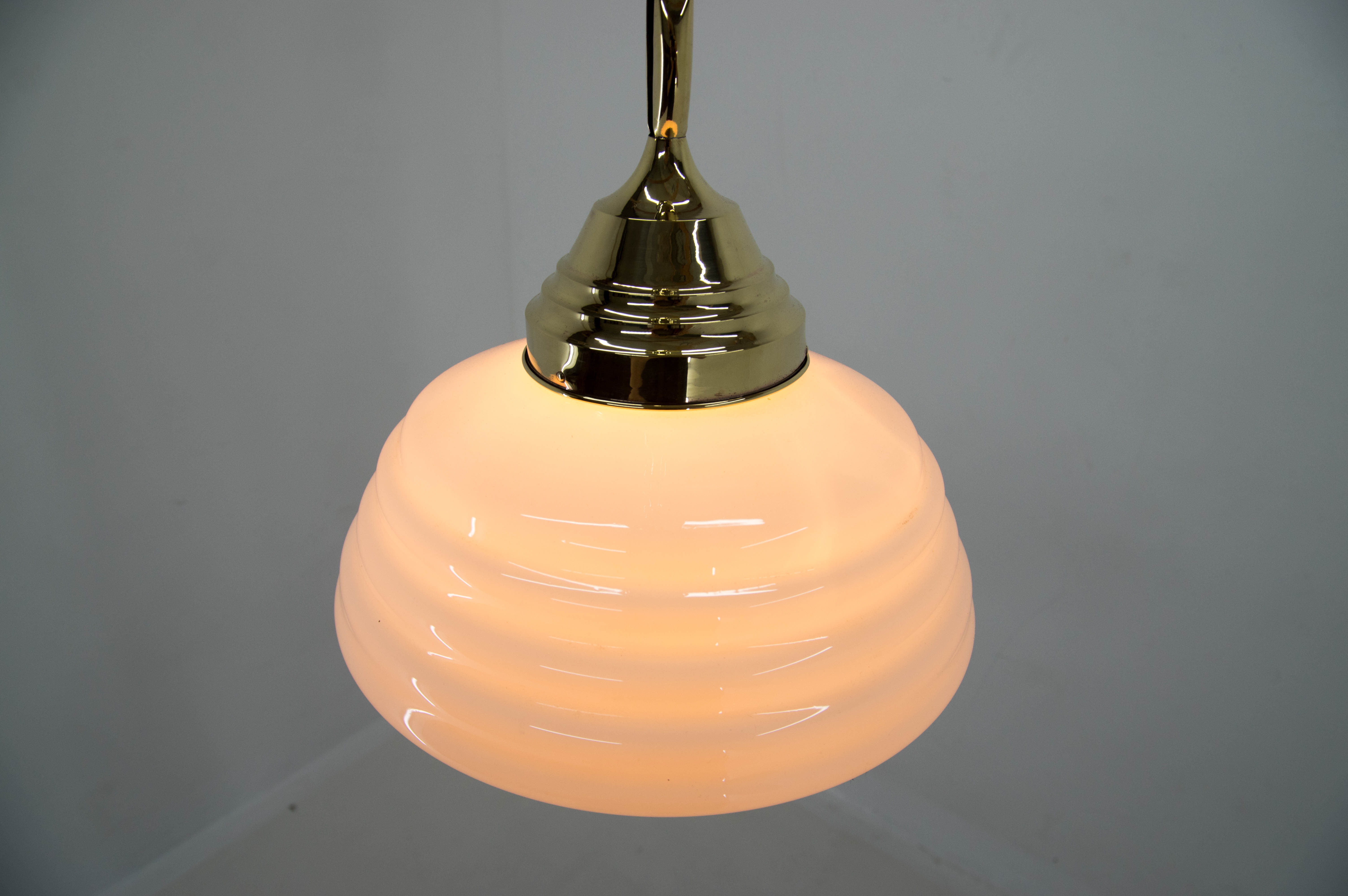 Art nouveau brass and opaline glass pendant, 1920s