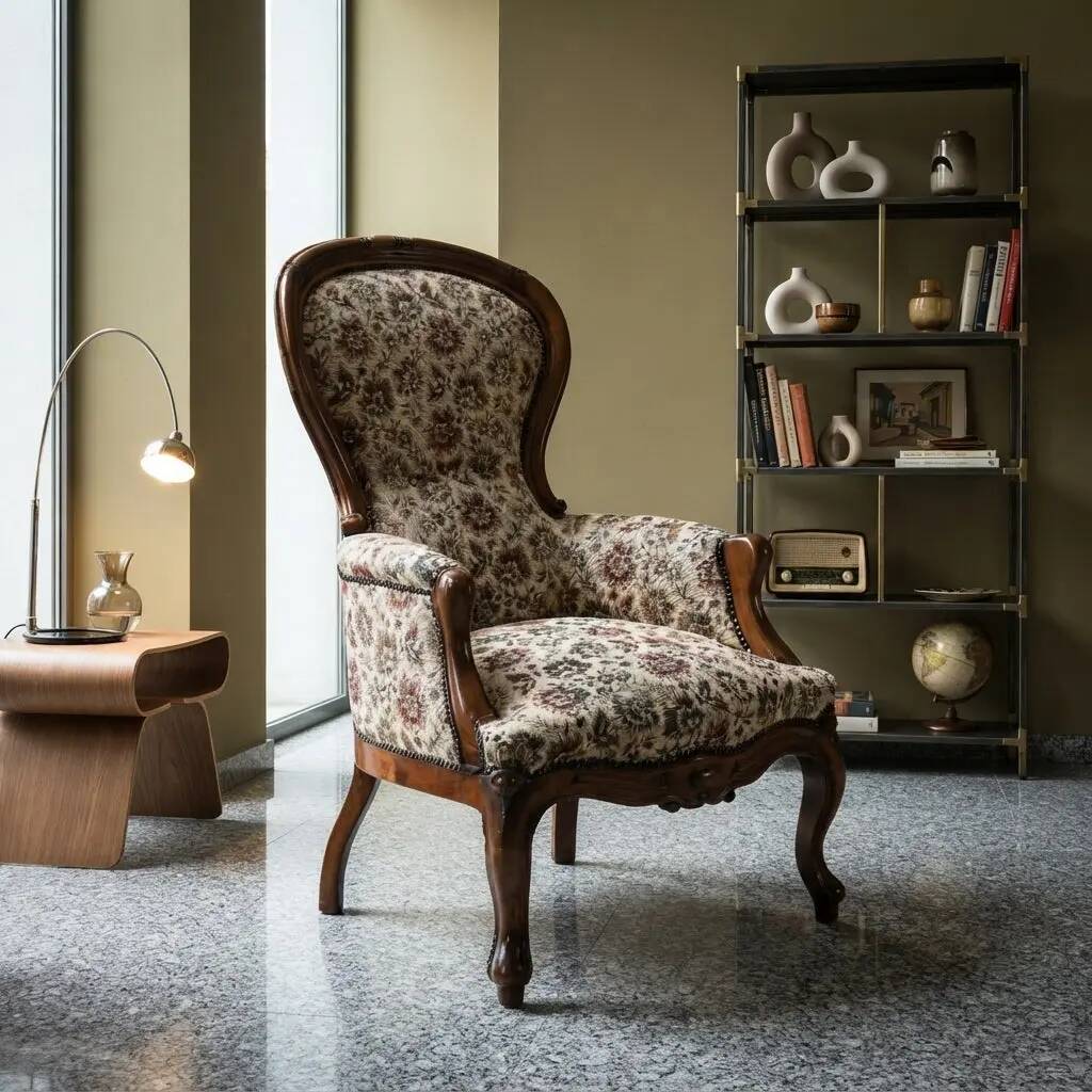 Antique Louis-Philippe bergère armchair in walnut, Italy, 19th century