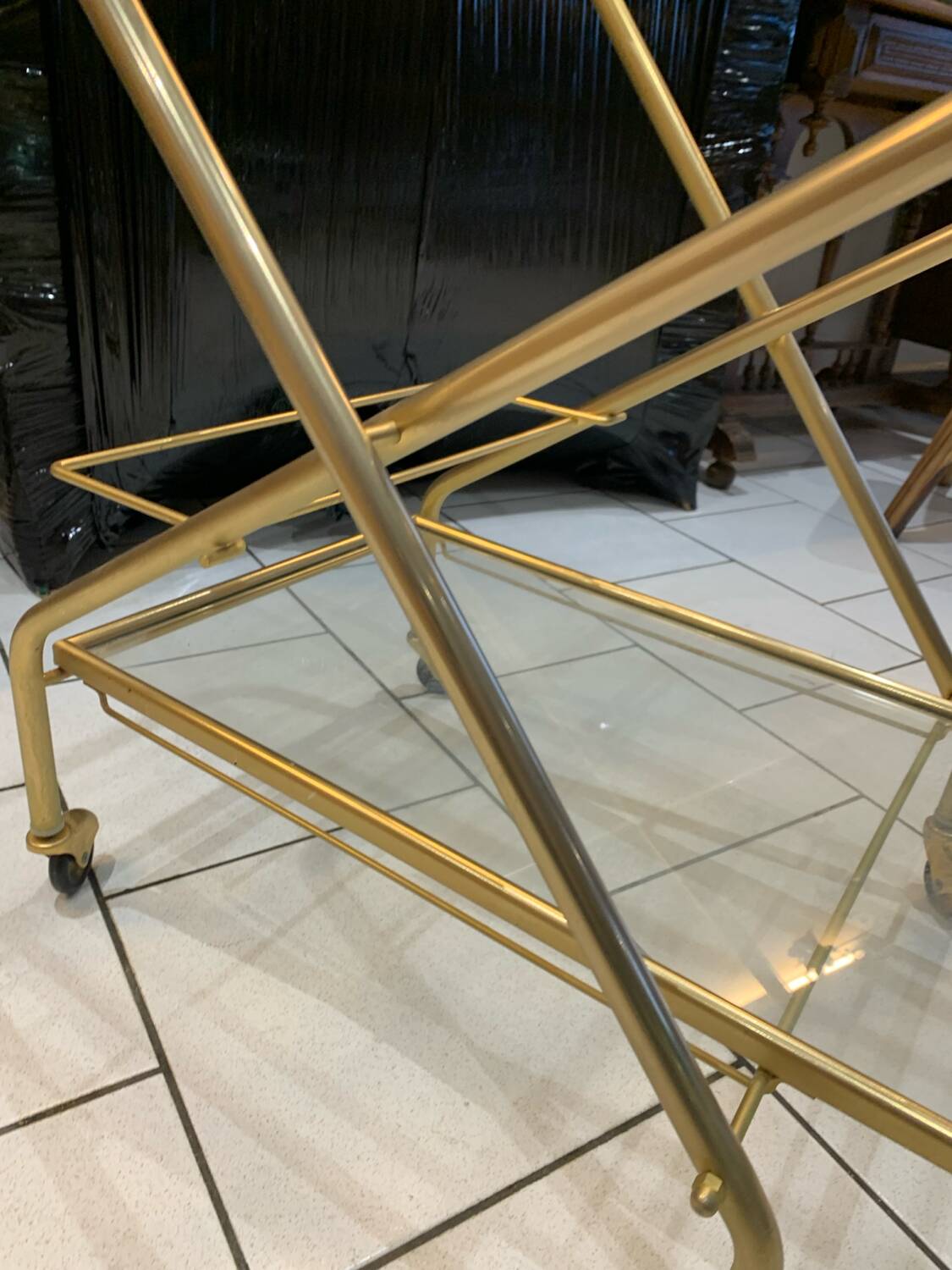 Vintage Folding Gold Serving Trolley circa 1960