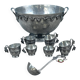 French pewter punch bowl set with 10 cups and ladle – grapevine Etain