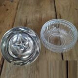 Sucrier anglais en verre moulé et métal pomme