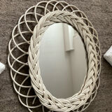 Rattan entrance set with mirror and 2 coat hooks.