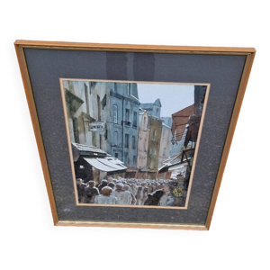 Ruelle animée aquarelle