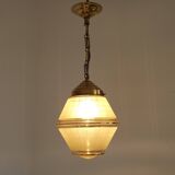 Art Deco ceiling light in yellow and gold glass and brass, France
