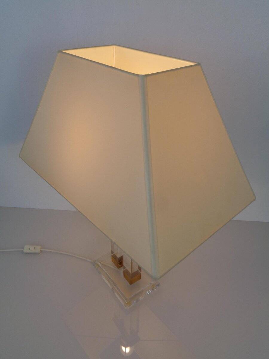 Hollywood Regency Acrylic Glass & Brass Table Lamp, Italy, 1970s