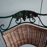 Metal and rattan chair with vine and grape decor