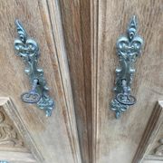 Renovated Spanish Renaissance oak buffet armoire from the 1930s.